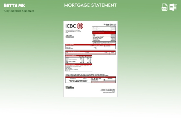 Модерен стил Кинески ICBC шаблон за извод за хипотека на банка